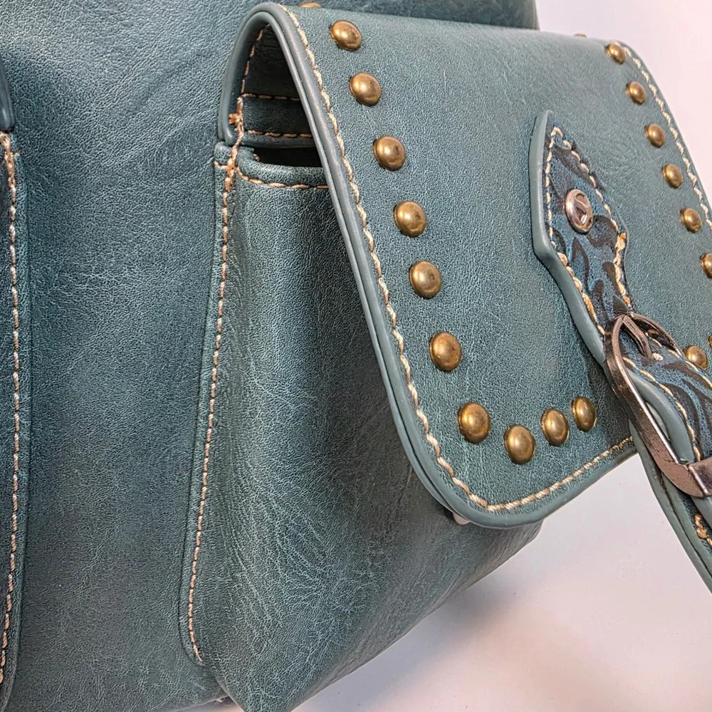 American‎ Bling Teal Blue Western Studded Backpack and Wallet 2 Piece Set NEW